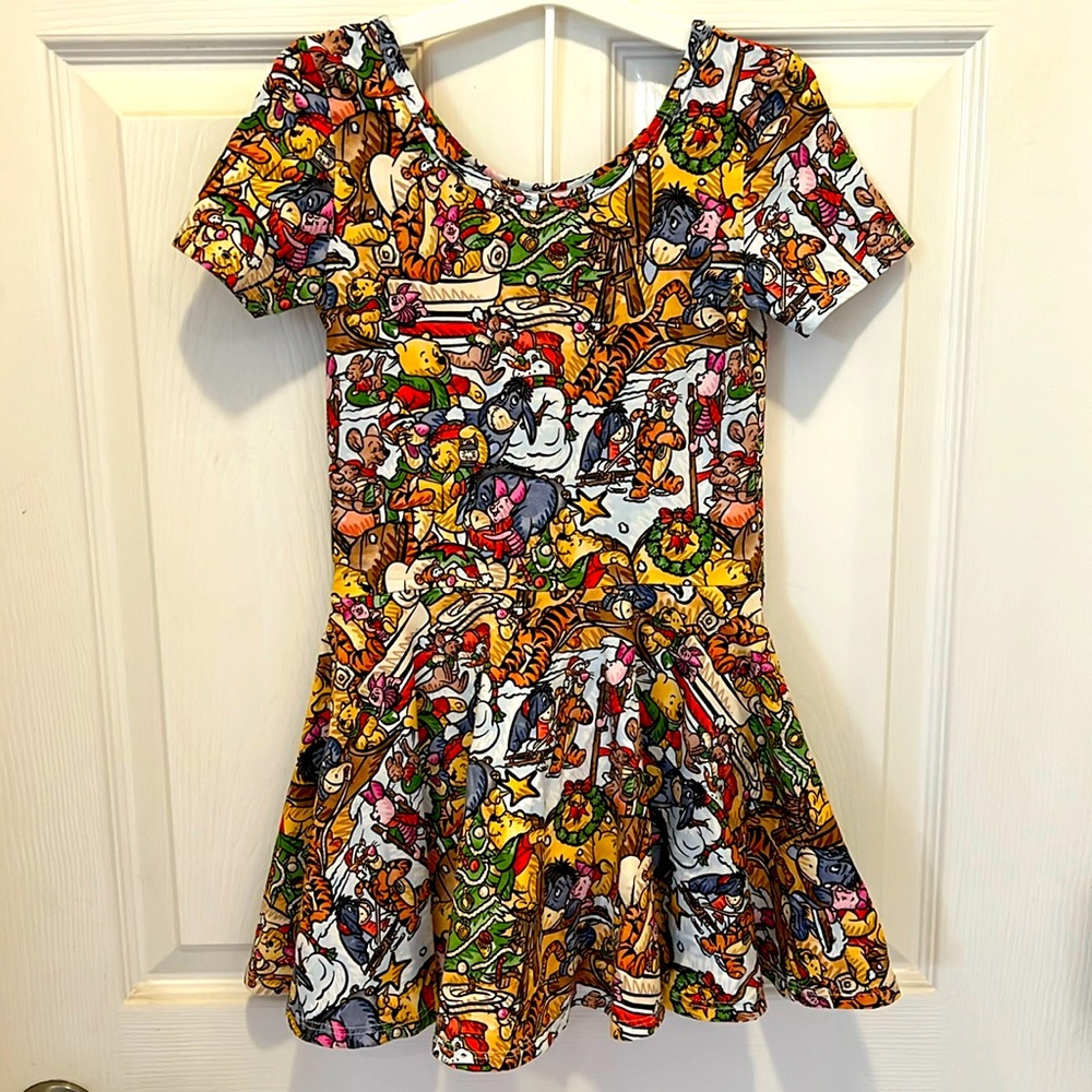 Kids Christmas Character Print Skater Dress - White Multi